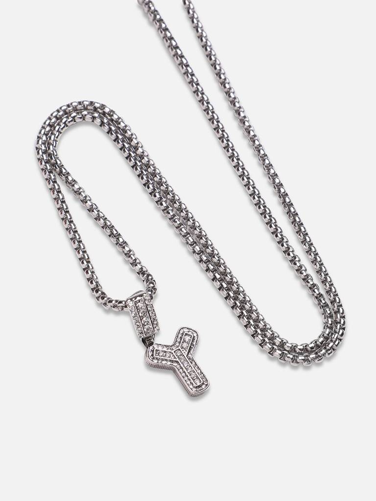 Men'S Embellished Alphabet Pendant Necklace - Silver : FANC1071-Y