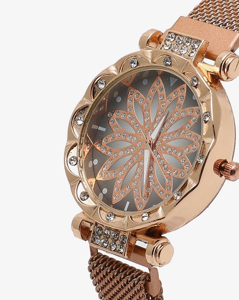 Black & Gold Crystal Stone Decorative Analog Round Dial : HSWC1040