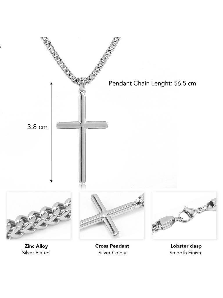 Combo Of Silver Plated Openable Fancy Bracelet For Boys With Cross Pendant Cuban Chain For Men & Women : PX5CH86-PX5SB112