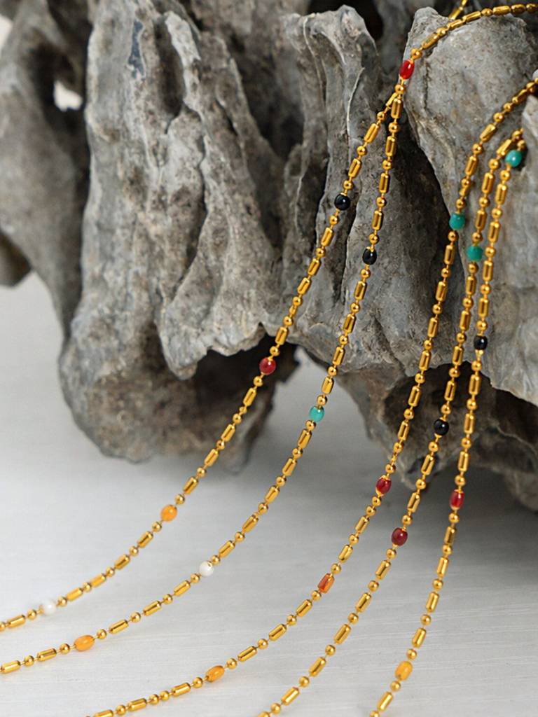 Beaded Chain Necklace For Women Anti-Tarnish Waterproof 18K Gold Plated : ALL1125N1693_33