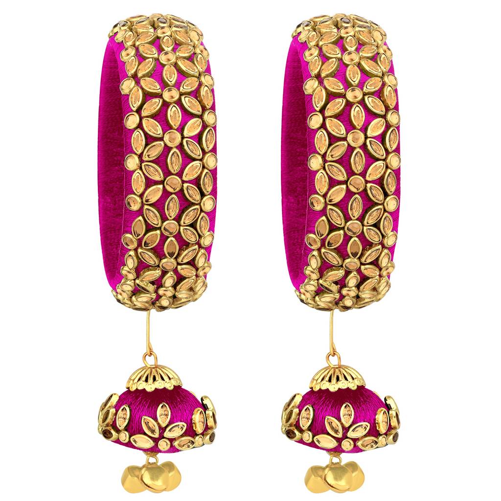 Peora Silk Thread Crystal Design With Dangling Jhumki Chuda Chura Bangle Set For Women : PF51B72RP