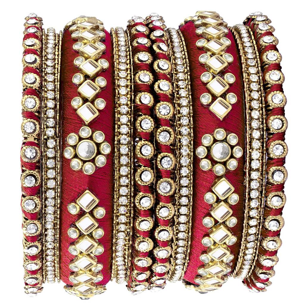 Peora Velvet Matching Fancy Silk Thread Chuda Bangle Set Navratri Gift For Women : PF51B46RW-8