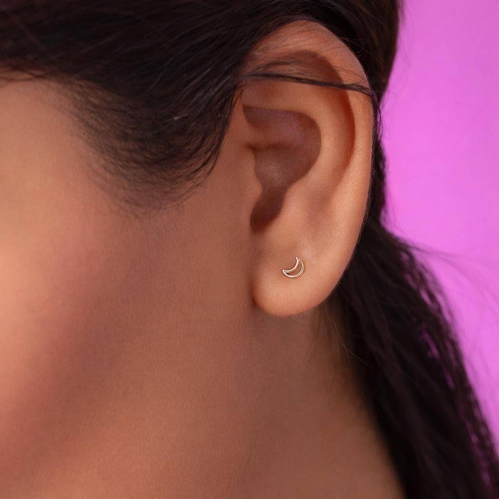925 Silver Crescent Moon Stud Earrings Rose Gold Finish Celestial : SE_000928