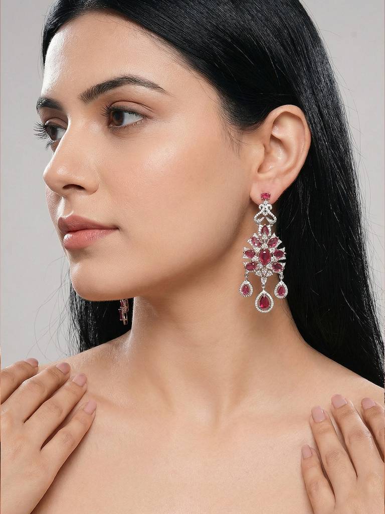 Silver Toned Chandelier Teardrop Statement Cocktail Earrings : SJER2986