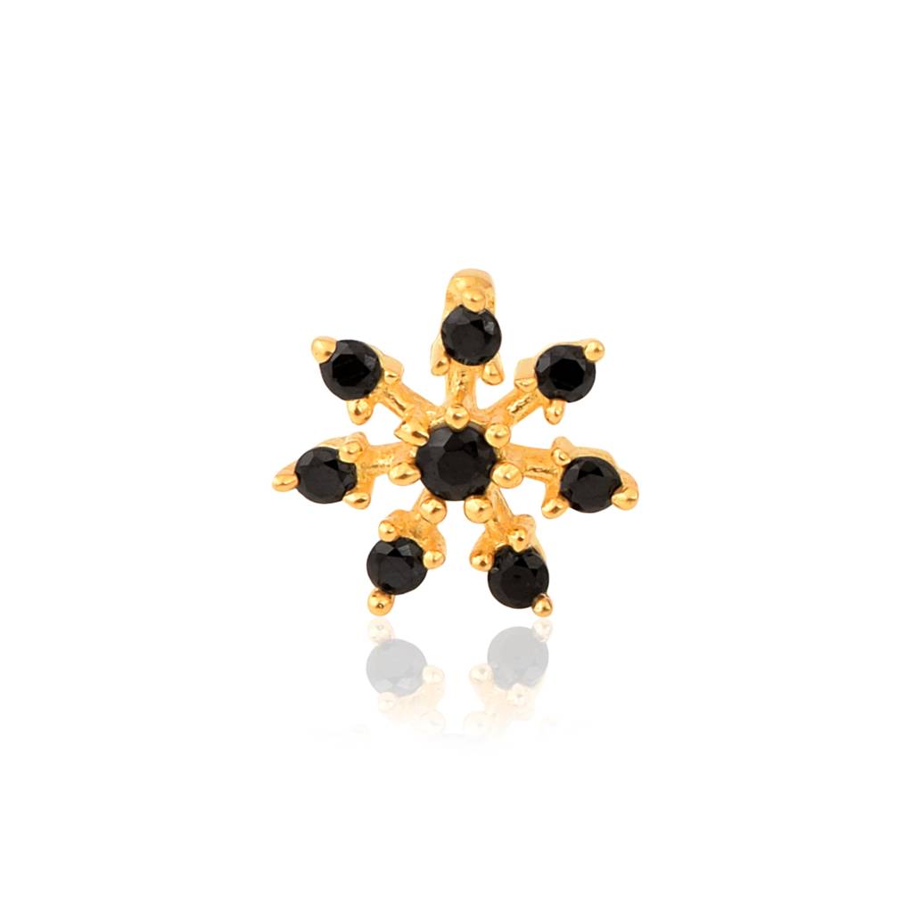 Black Cz Starburst Floral Nose Pin - Sterling Silver Gold Plated : NP-00098_925S_W_BLCZ