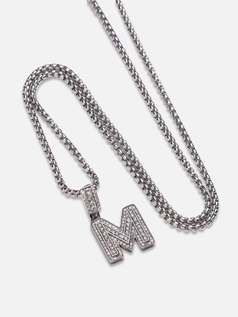 Men'S Embellished Alphabet Pendant Necklace - Silver : FANC1071-M