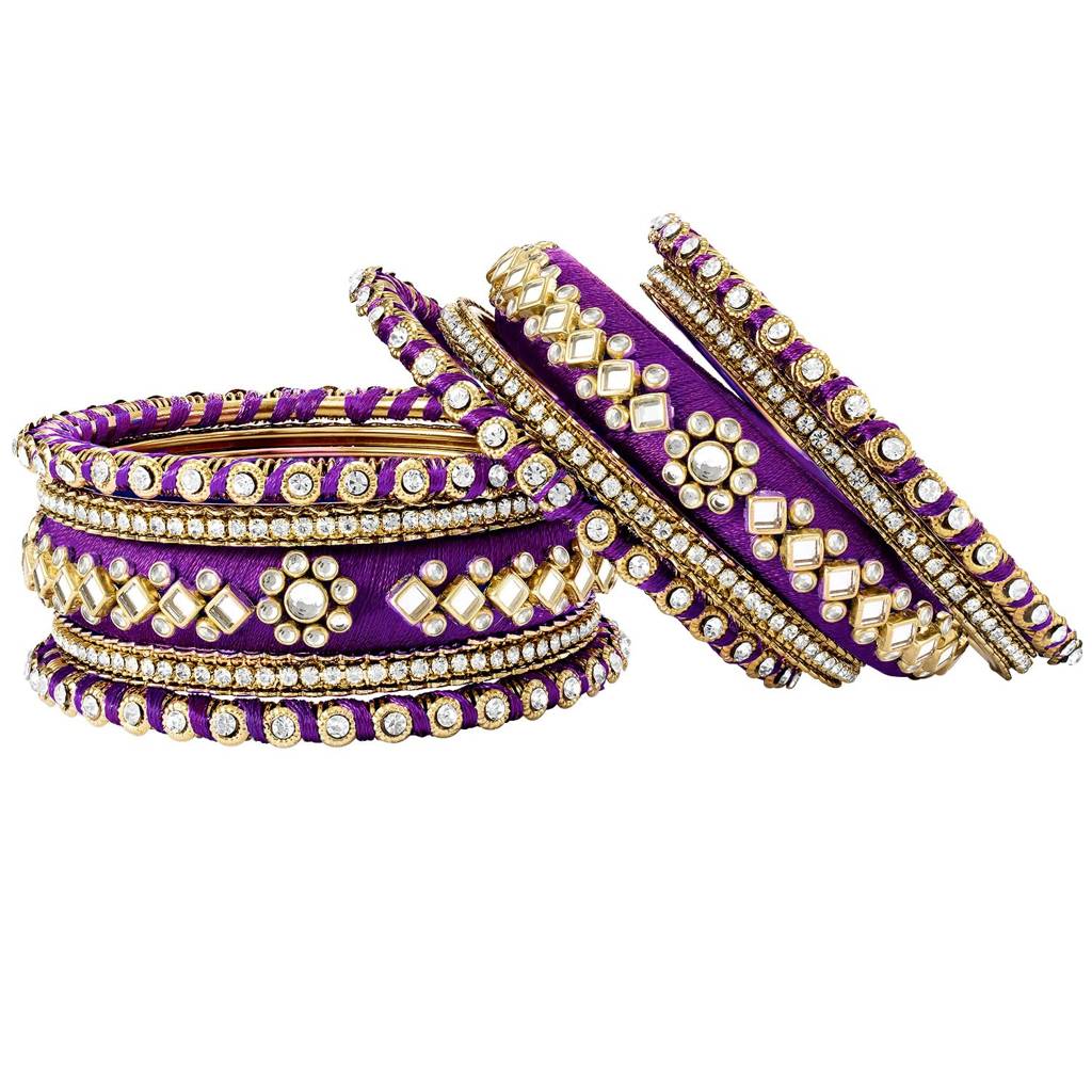 Peora Velvet Matching Fancy Silk Thread Chuda Bangle Set Navratri Gift For Women : PF51B46PW-8