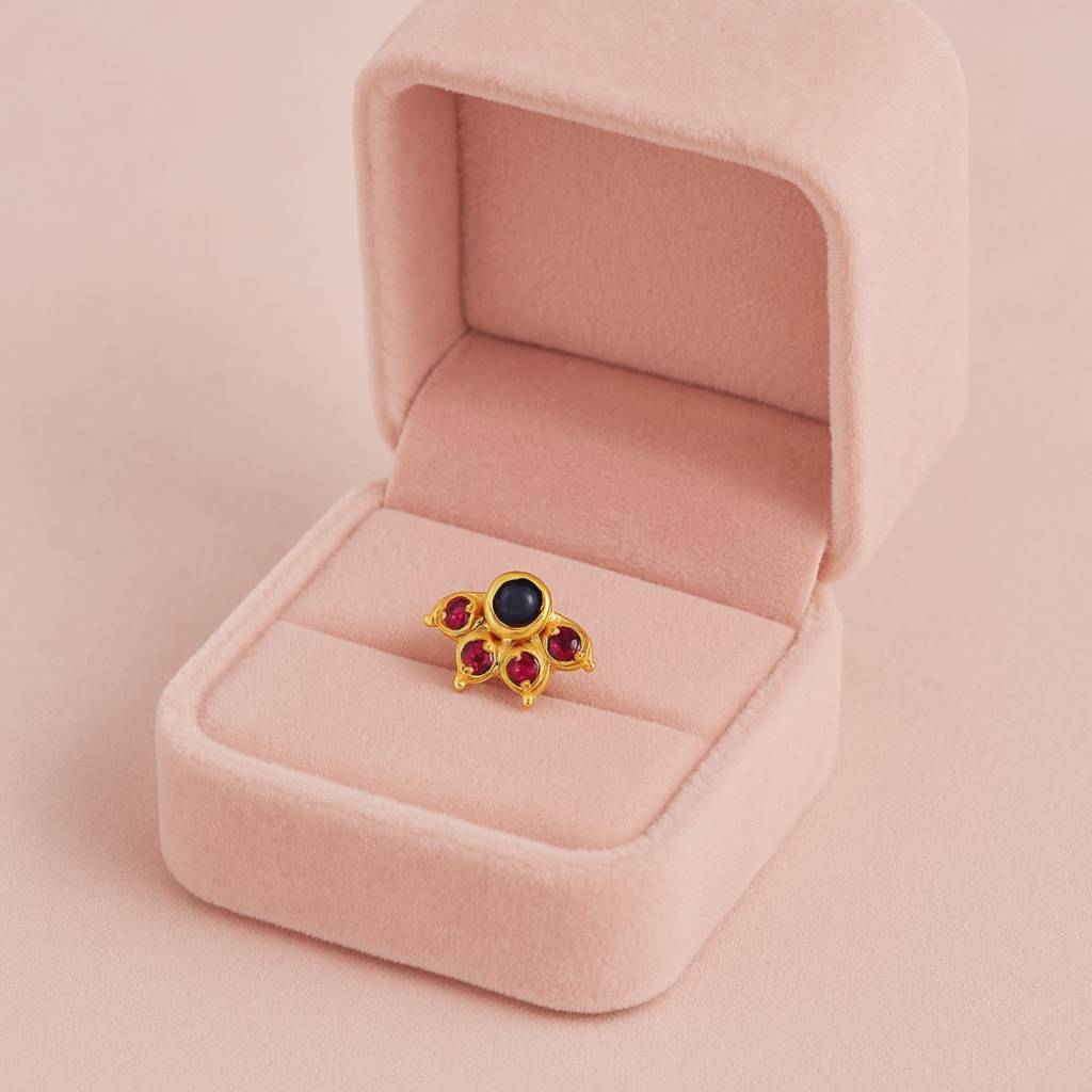 Cz Floral Nose Pin - Sterling Silver Gold Plated : NP00043_925S_W_BLCZ