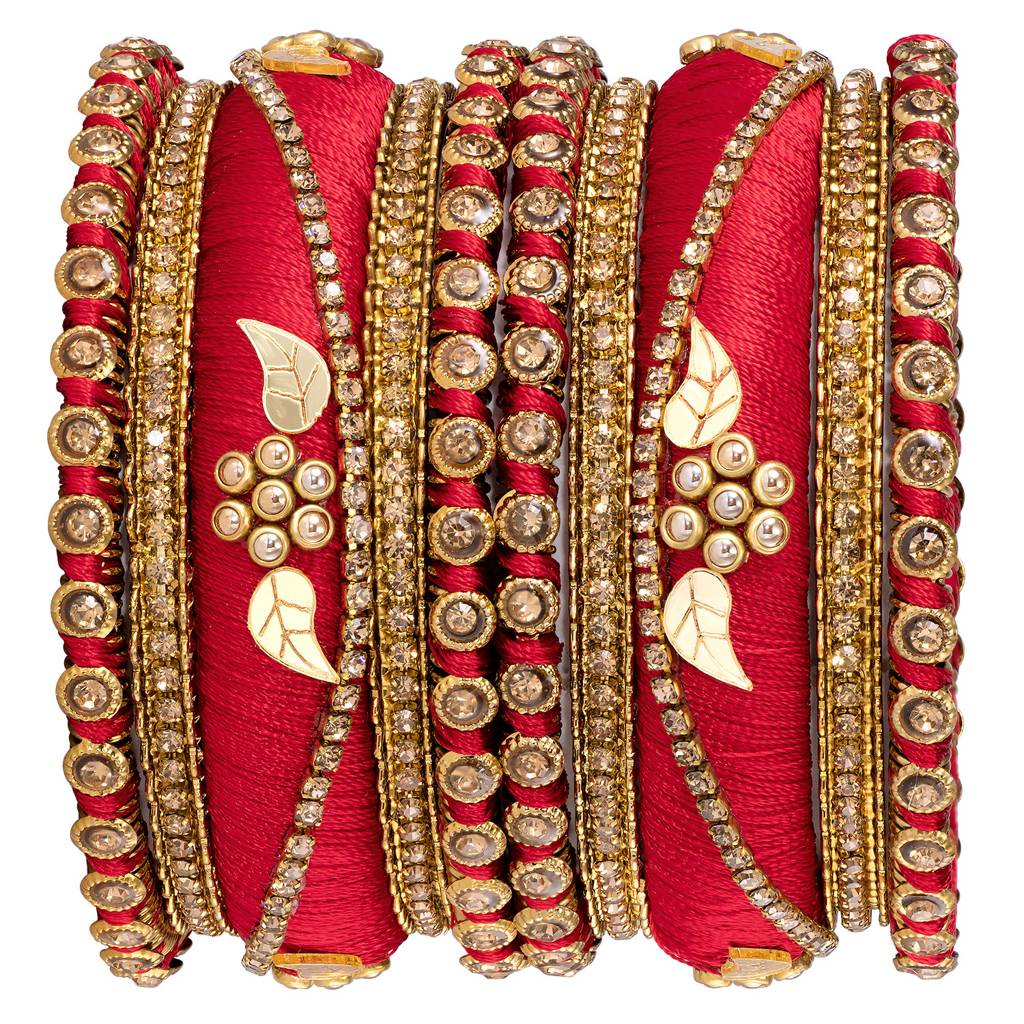 Thread & Stone Studded Chuda Bangle Set Ethnic Jewellery For Women Navratri Gift : PF51B85R