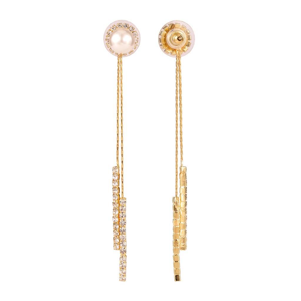 Korean Bling Pearl Gleam Tassel Earrings : 8905124563603