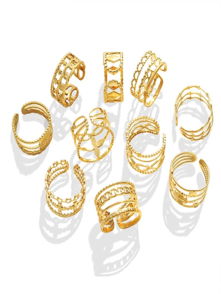 Hollow Cutout Layered Ring For Women Anti-Tarnish Waterproof 18K Gold Plated : ALL1125R369