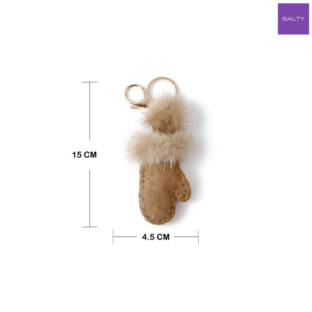 Winter Mittens Pom Bag Charm - Brown : C-BG-0080-BR-BR