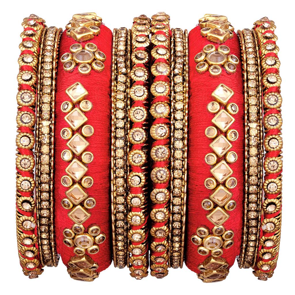 Peora Velvet Matching Fancy Silk Thread Chuda Bangle Set Navratri Gift For Women : PF51B46R