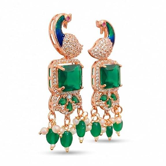 Rose Gold Peacock Dangle Earrings : AD-934-RGGNERER