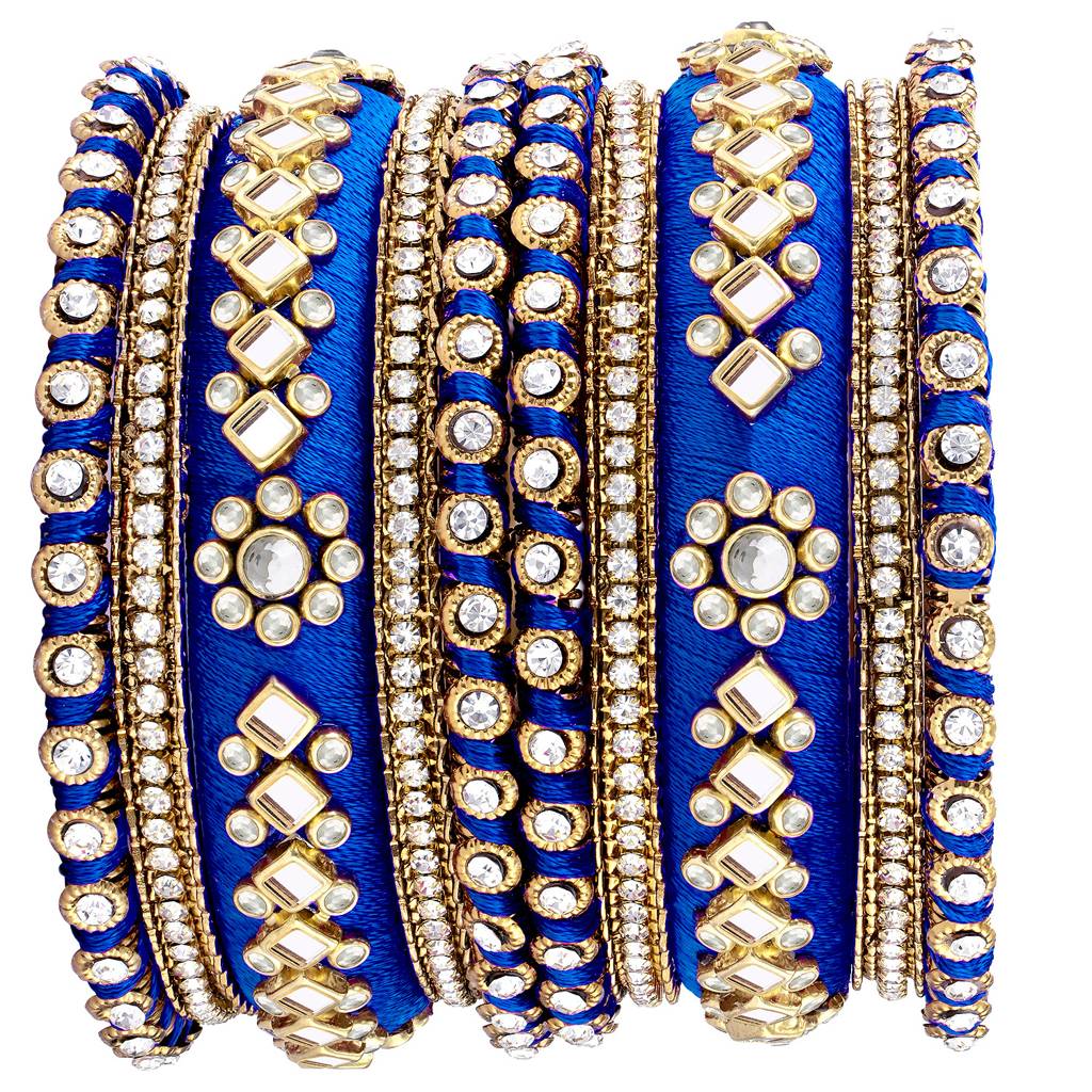 Peora Velvet Matching Fancy Silk Thread Chuda Bangle Set Navratri Gift For Women : PF51B46BW