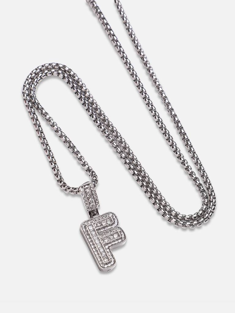 Men'S Embellished Alphabet Pendant Necklace - Silver : FANC1071-F