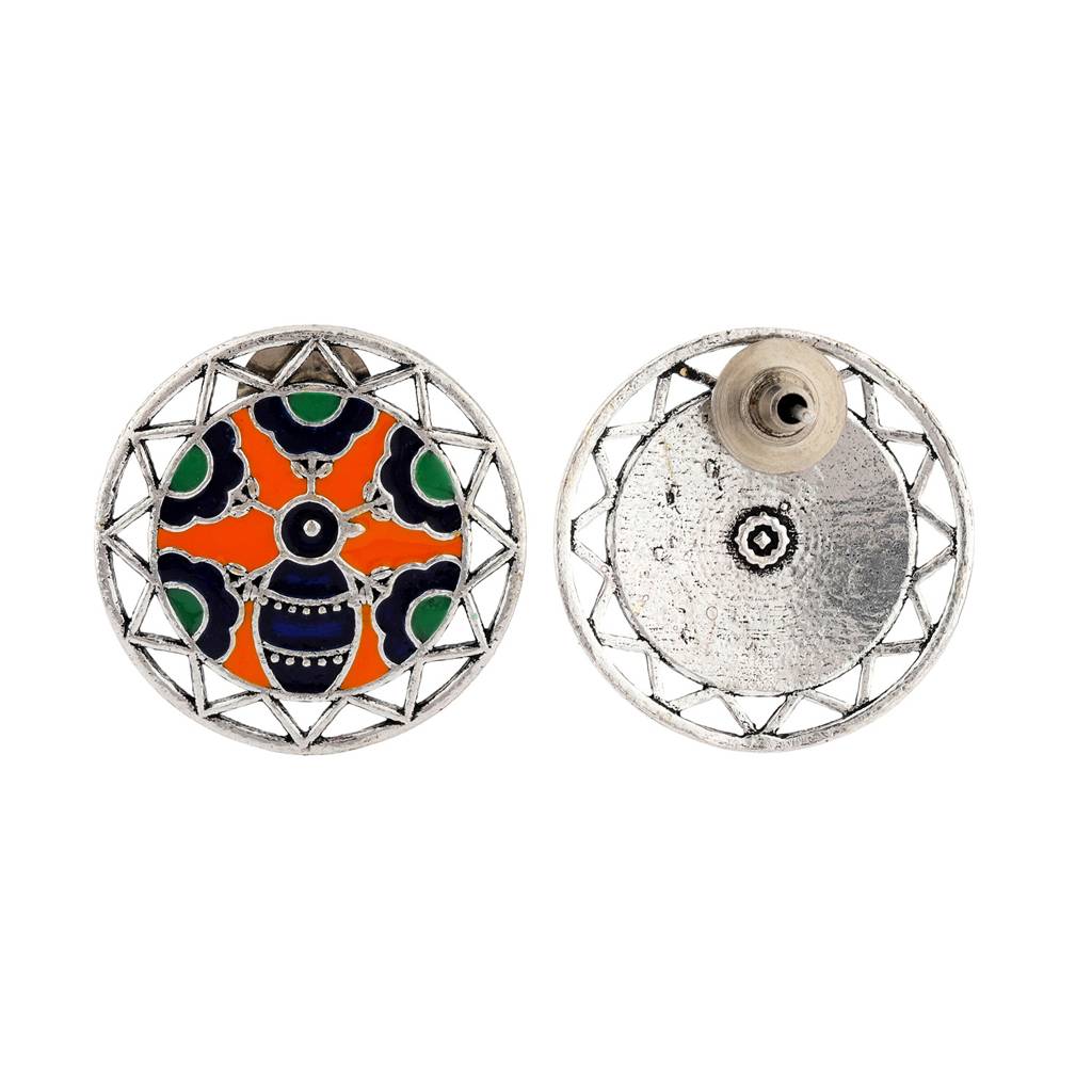 Madhubani Pakhi Pankh Oxidised Enamel Earrings : 8905124560961