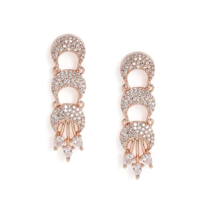 Classic Leaf Motif Collar Rose Gold Plated White Cz Necklace Set For Celebration Occasions : AD-898-RGWENKER