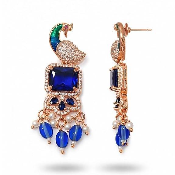 Rose Gold Peacock Dangle Earrings : AD-934-RGBLERER