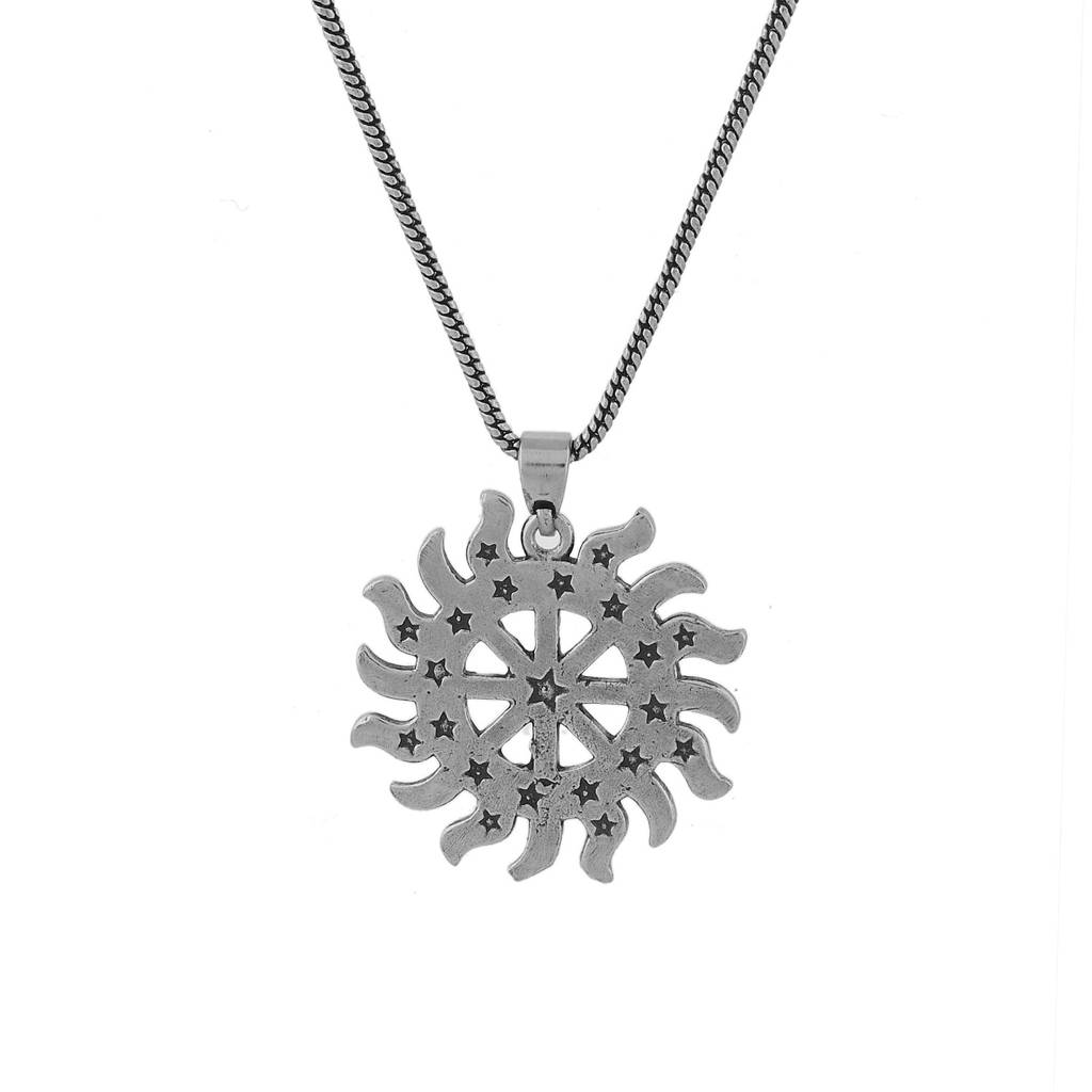 Statement Solar Wheel Silver Oxidised Men’S Pendant : 8905124565706