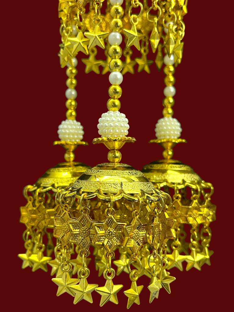 Indian Bridal Kaleera – Golden Wedding Ornament With Modern Dome Designs, Handcrafted Jewelry Hanging Decoration : 2512-262-et