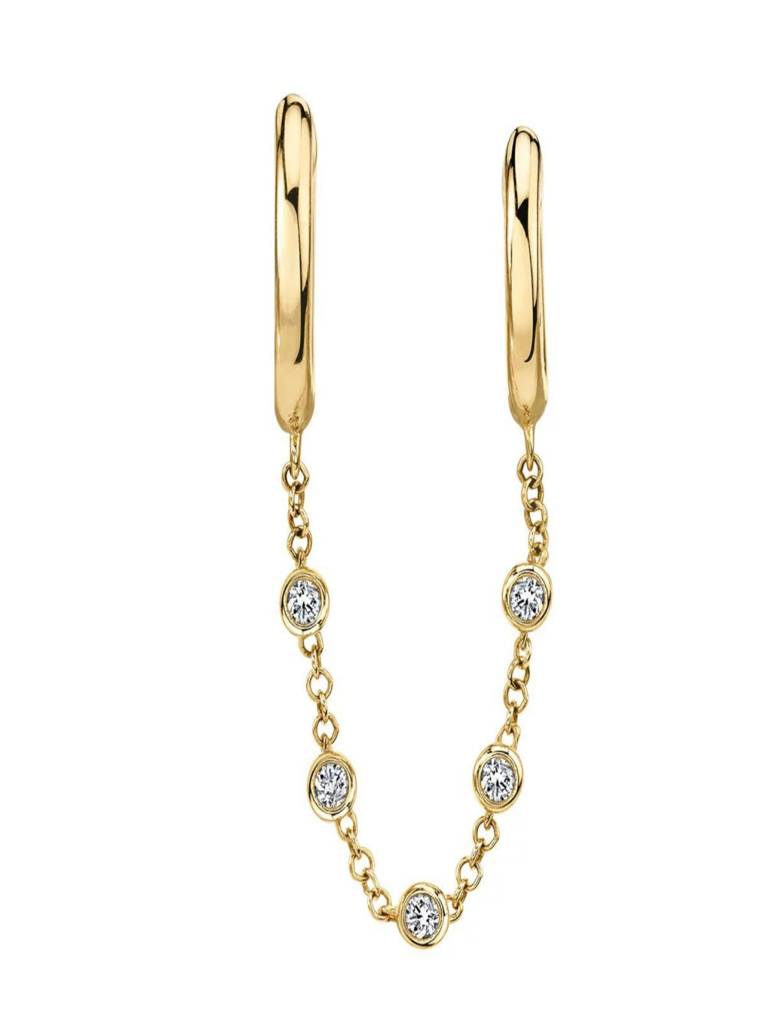 18K Plated Anti-Tarnish Dual Huggie Zircon Ear Chain Earrings For Sinlge Ear : AWU0726E174G