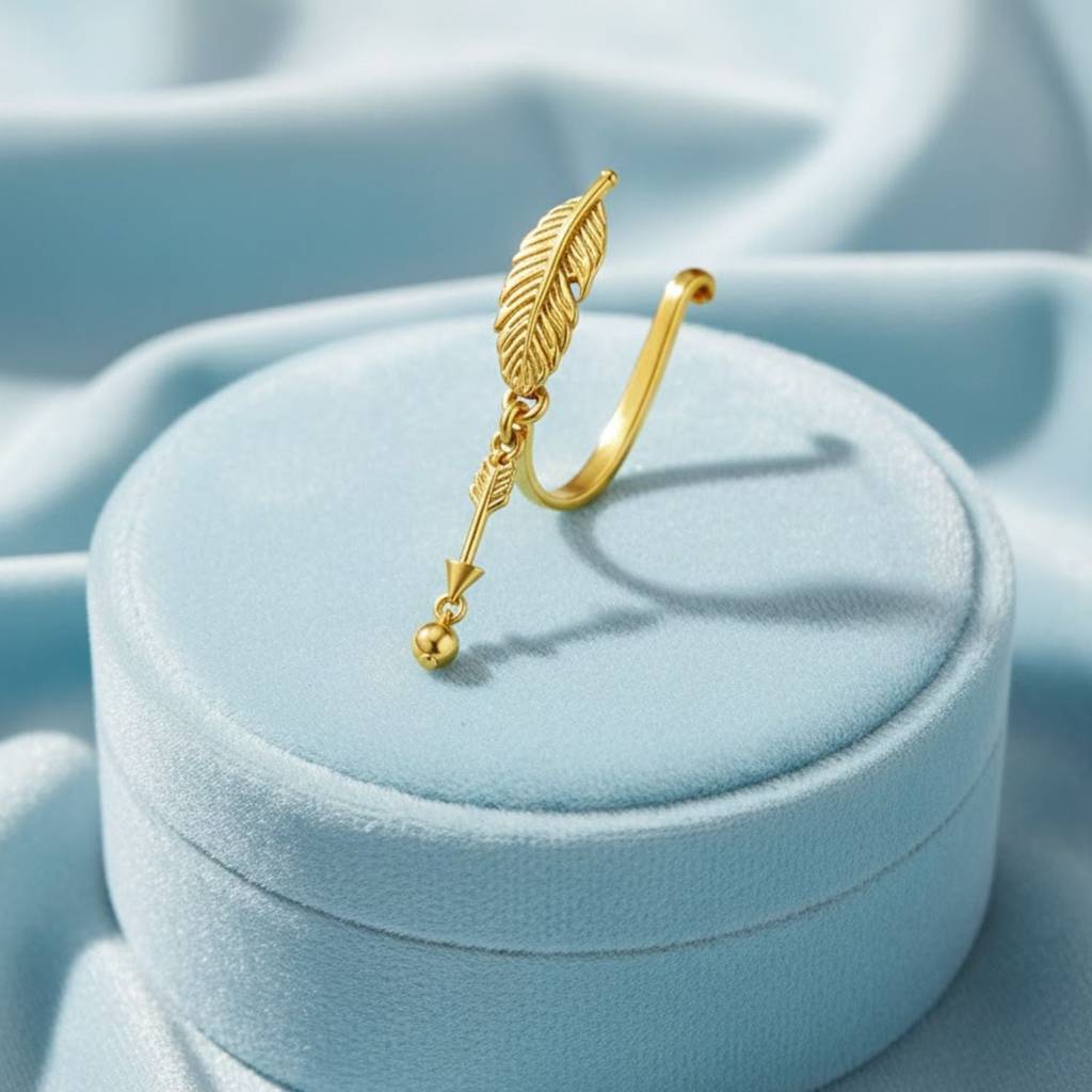 Feather Clip-On Nose Pin 925 Sterling Silver Yellow Plated : CNP-0024