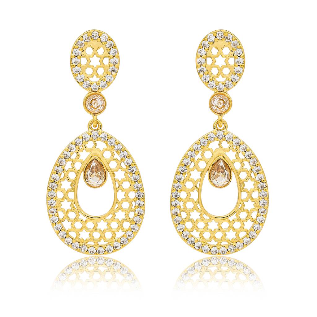 Noor Everglow Honeycomb Teardrop Dangle Earrings : 8905124587395