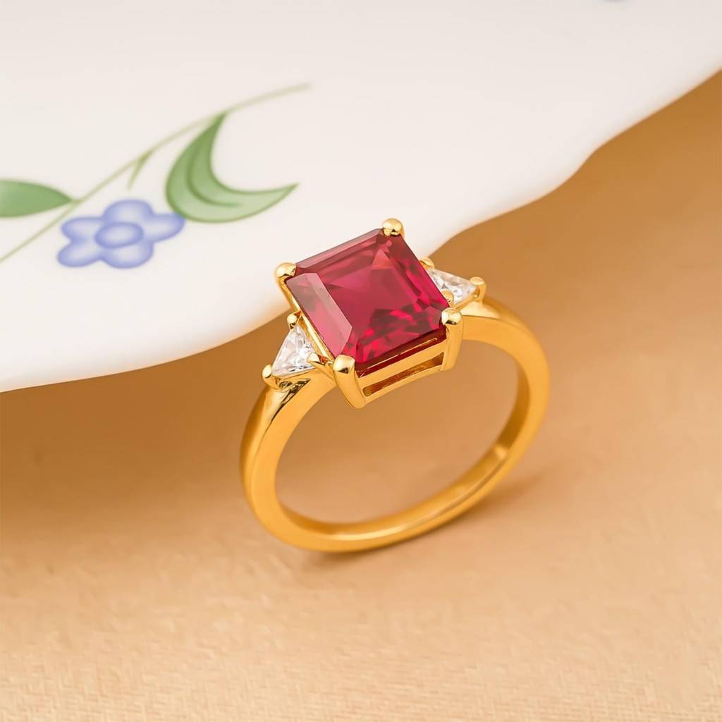 Silver Red Ruby Three-Stone Ring : ZLR-1215Y-10