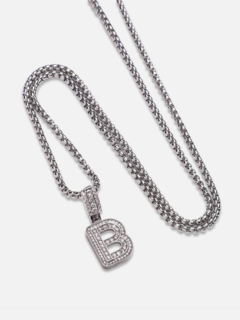 Men'S Embellished Alphabet Pendant Necklace - Silver : FANC1071-B