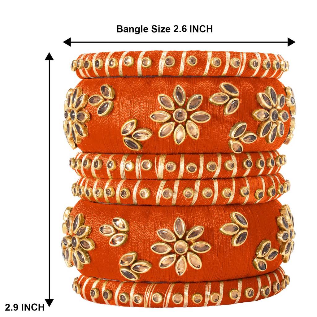 Peora Silk Thread Matching Golden Floral Decorative Chuda Chura Bangle Set For Women : PF51B69ORN