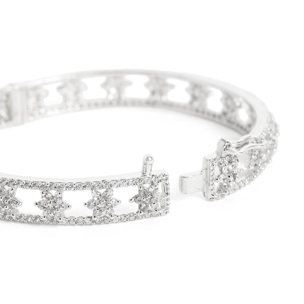 Cz Flower Bangle With Pearl Accents | Statement Bangle : AD-053-IRWEBANGLE