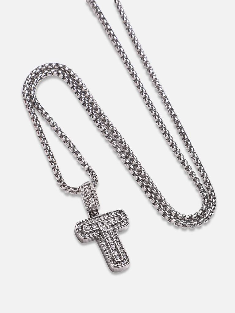 Men'S Embellished Alphabet Pendant Necklace - Silver : FANC1071-T