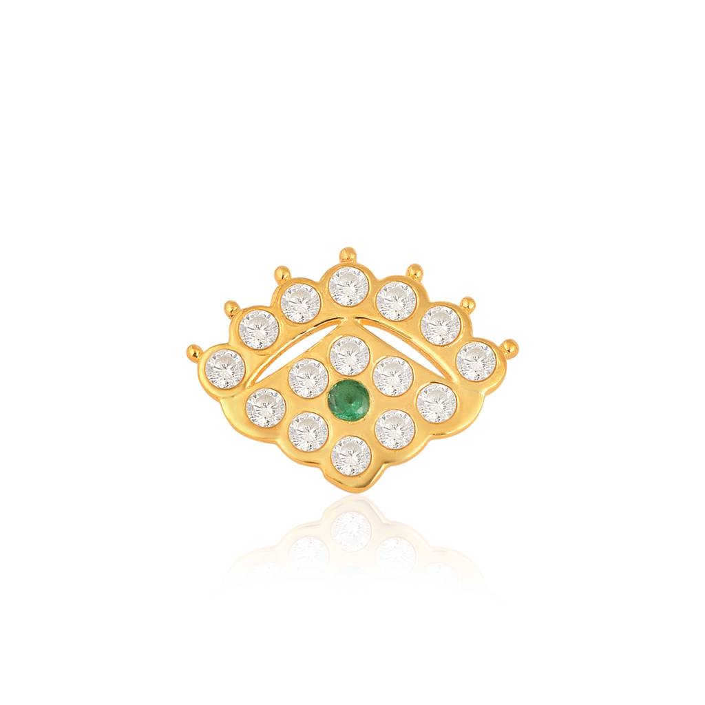 Green & White Cz Crown Motif Nose Pin - Sterling Silver Gold Plated : NP-00036_925S_YG_GZ