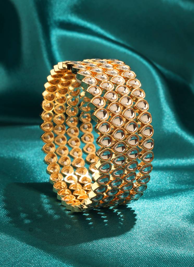 Modern Oval Shape White Kundan Stone Gold Plated Set Of 2 Bangle Set For Women And Girls : 6BG11_GOLD_210