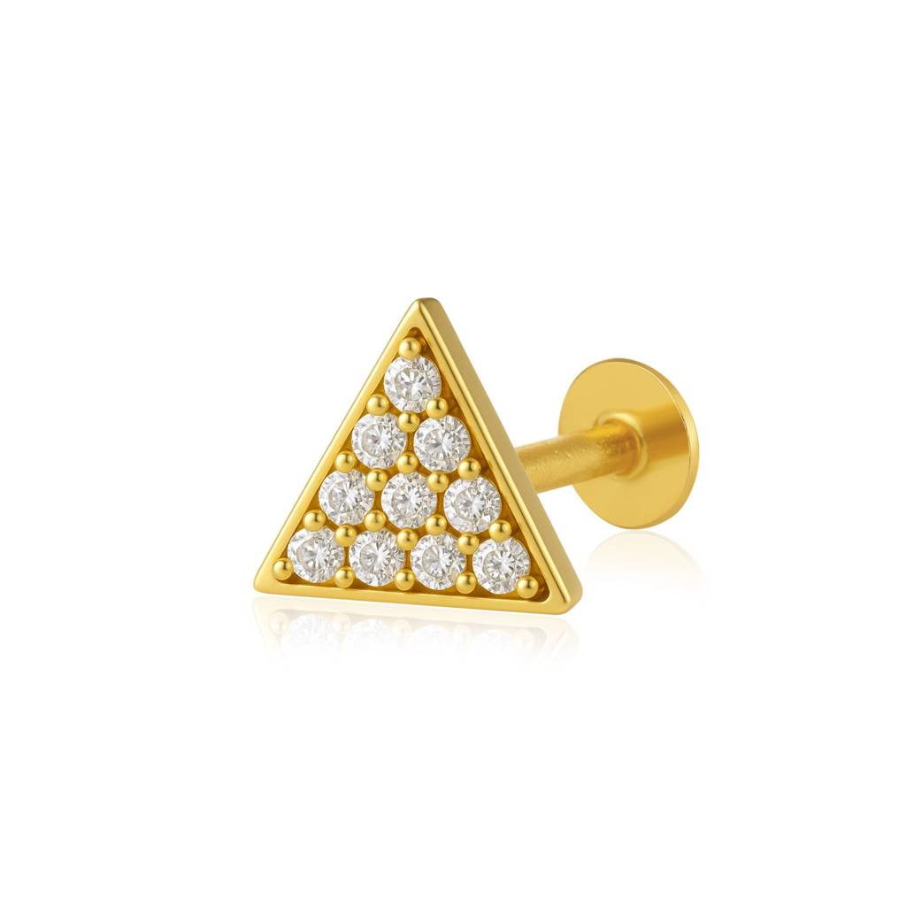White Cz Pavã© Triangle Nose Pin 925 Sterling Silver Gold Plated : NP-0013-N-1-snp-0032