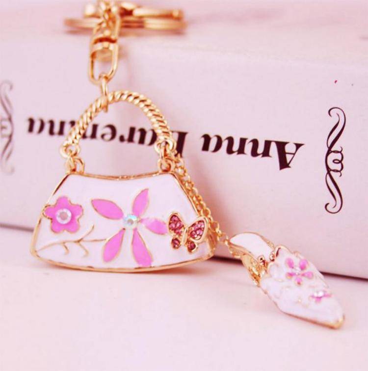 Pink Multicharm Floral Themed Bag Charm : C-BG-0055-G-WH