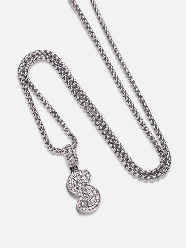 Men'S Embellished Alphabet Pendant Necklace - Silver : FANC1071-S
