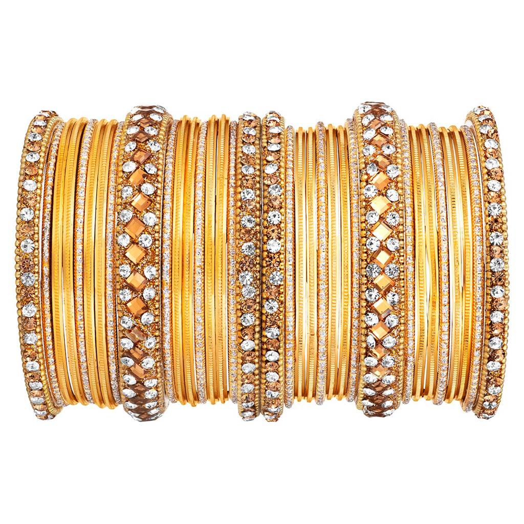 Diamond Metal Chuda Bangle Set Indian Traditional Bridal Wedding Fashion Jewellery For Women : PF51B36Y