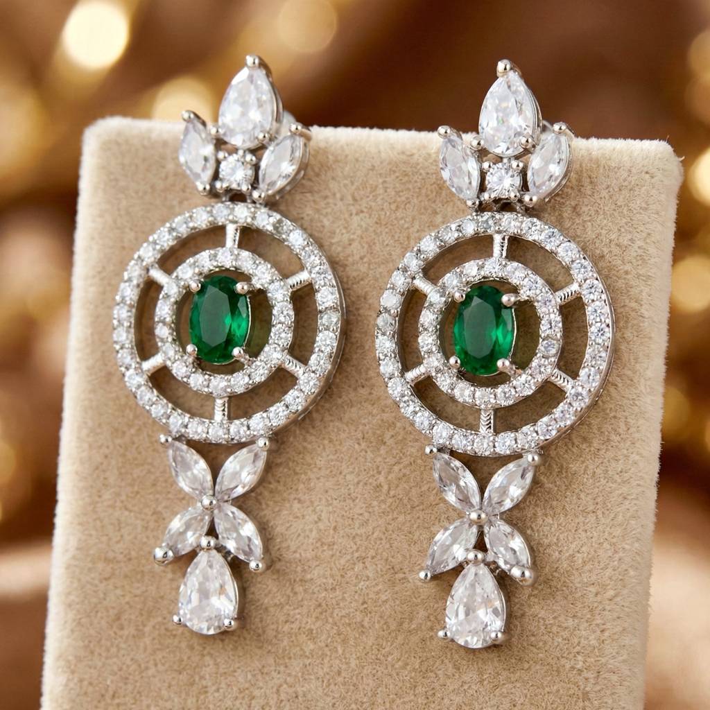 Silver-Tone American Diamond Necklace Set With Earrings For Women – Office, Party & Wedding Wear : 1717-K4SA-2242-G-S