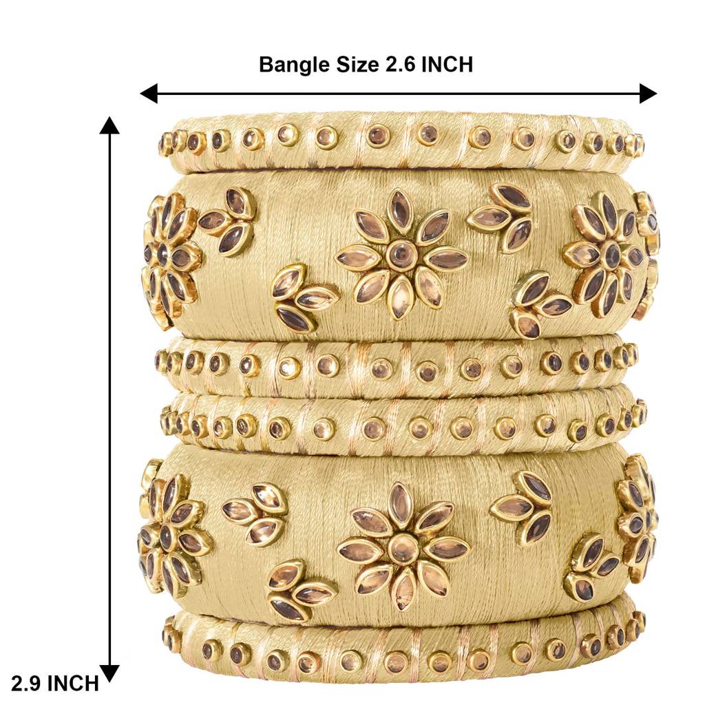 Peora Silk Thread Matching Golden Floral Decorative Chuda Chura Bangle Set For Women : PF51B69CRM
