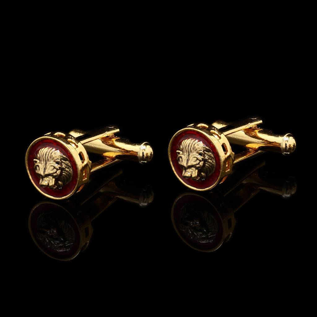 Navy Blue Enamel Gold Finish Lion Face Men'S Cufflink Pair : 700001_2