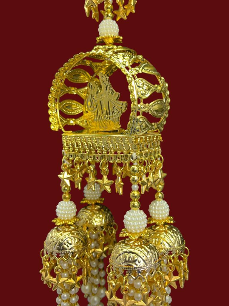 Golden Bridal Kaleera With Doli Dome & Four Mini Jhumki Domes | Pearl Moti & Star Charms Designer Kaleere For Br : 2512-252-et