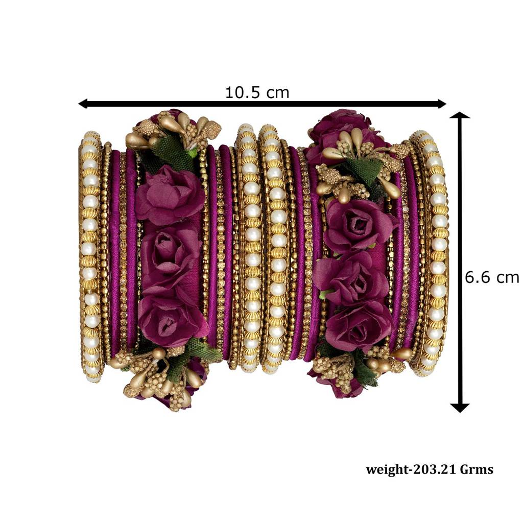 Golden Rose Flowers Decorative Bangle Set Bridal Chuda Indian Ethnic Jewellery For Women : PF51B22RP