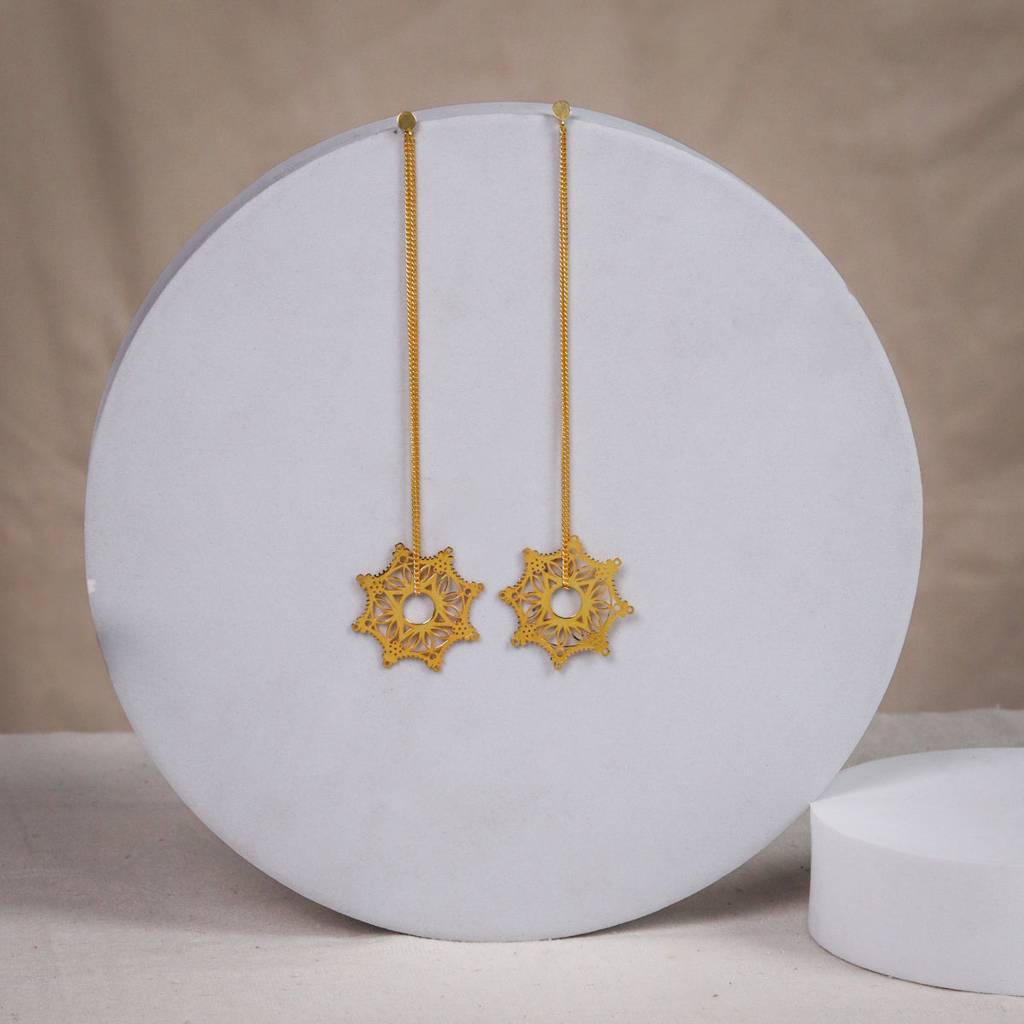 Silver Snowflake Filigree Dangler Earring |  92.5 Silver | 22K Gold Plated : 55283351