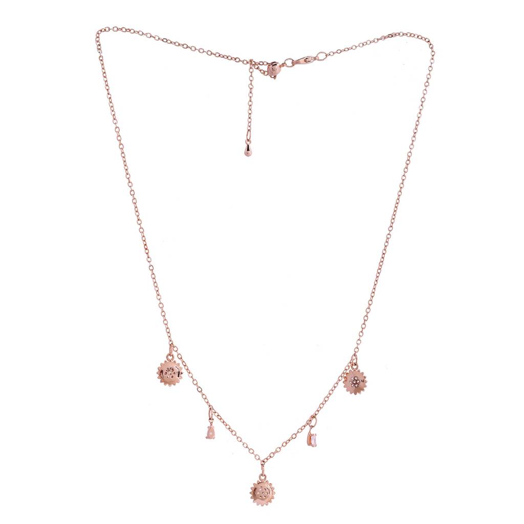 Sparkling Elegance Wildflower Charm Rose Gold Necklace : 8905124552775