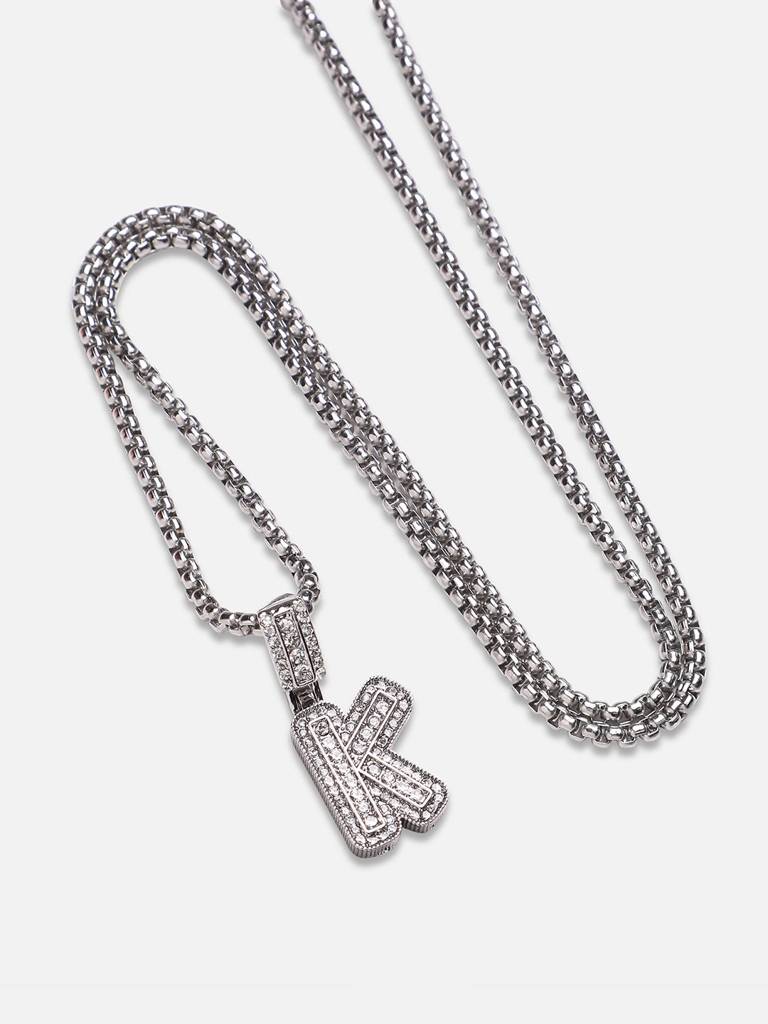 Men'S Embellished Alphabet Pendant Necklace - Silver : FANC1071-K