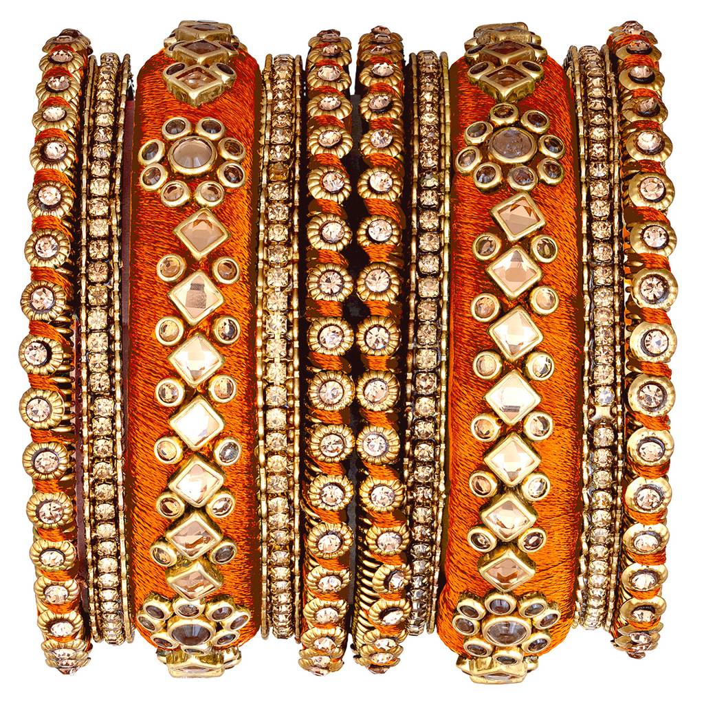 Peora Velvet Matching Fancy Silk Thread Chuda Bangle Set Navratri Gift For Women : PF51B46ORN