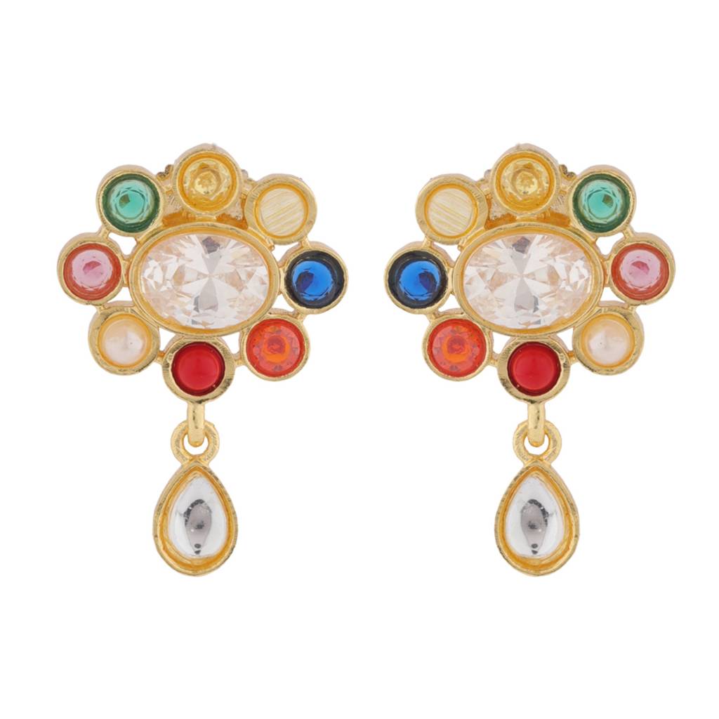 Navratna Rainbow Royals Layered Collar Necklace Set : 8905124570779