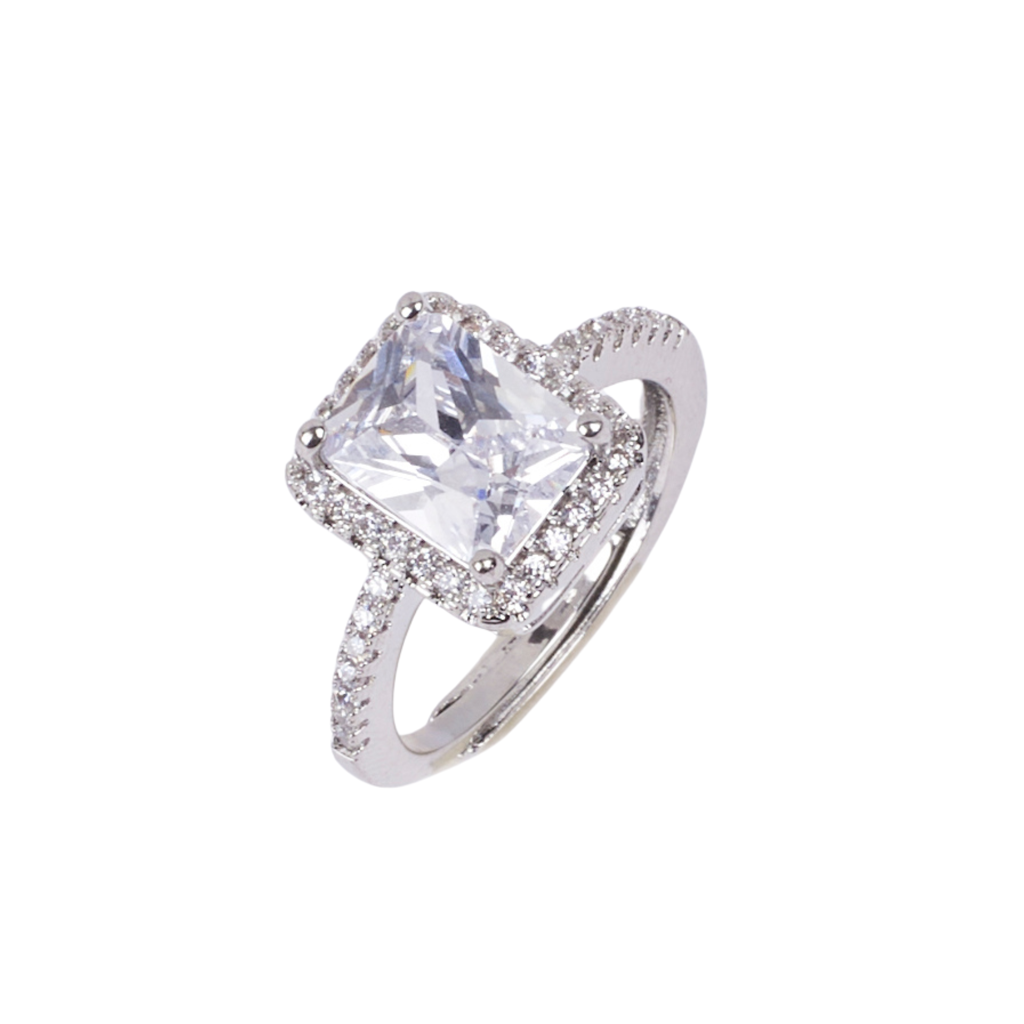 Span Studded Solitaire Silver Ring : RS13590-S